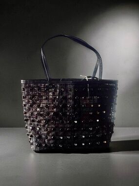 ANTEPRIMA Black Sequined Woven Mini Tote Bag - Designer Style